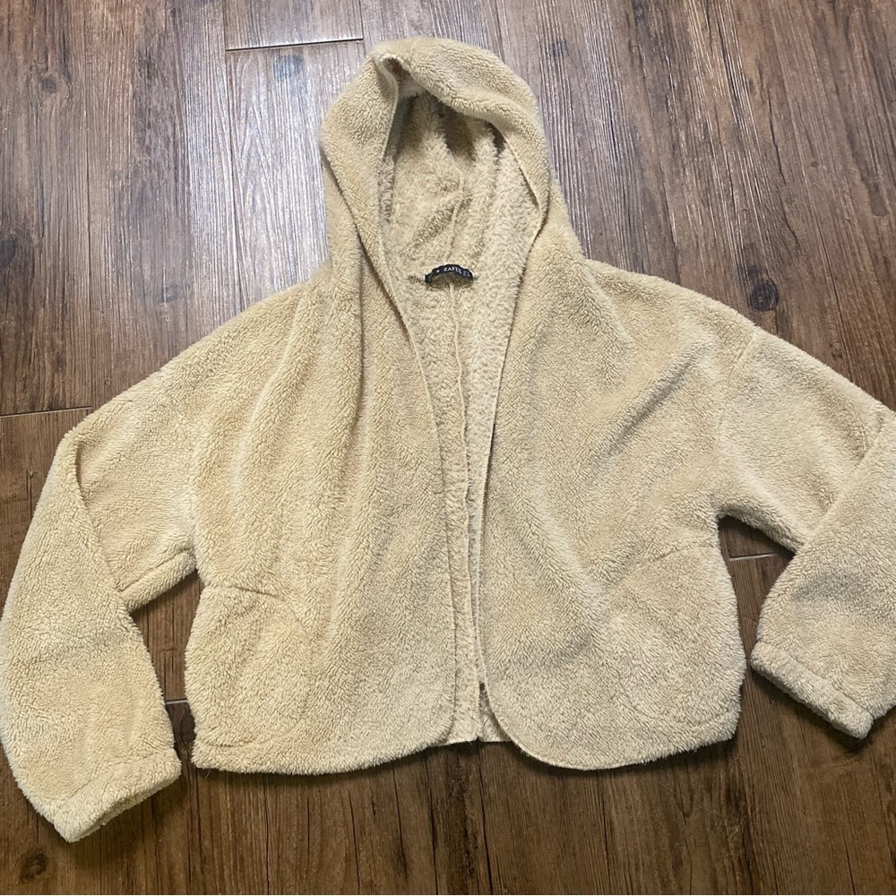 Zaful Teddy Bear Fleece Plush Crop Hoodie S View 2